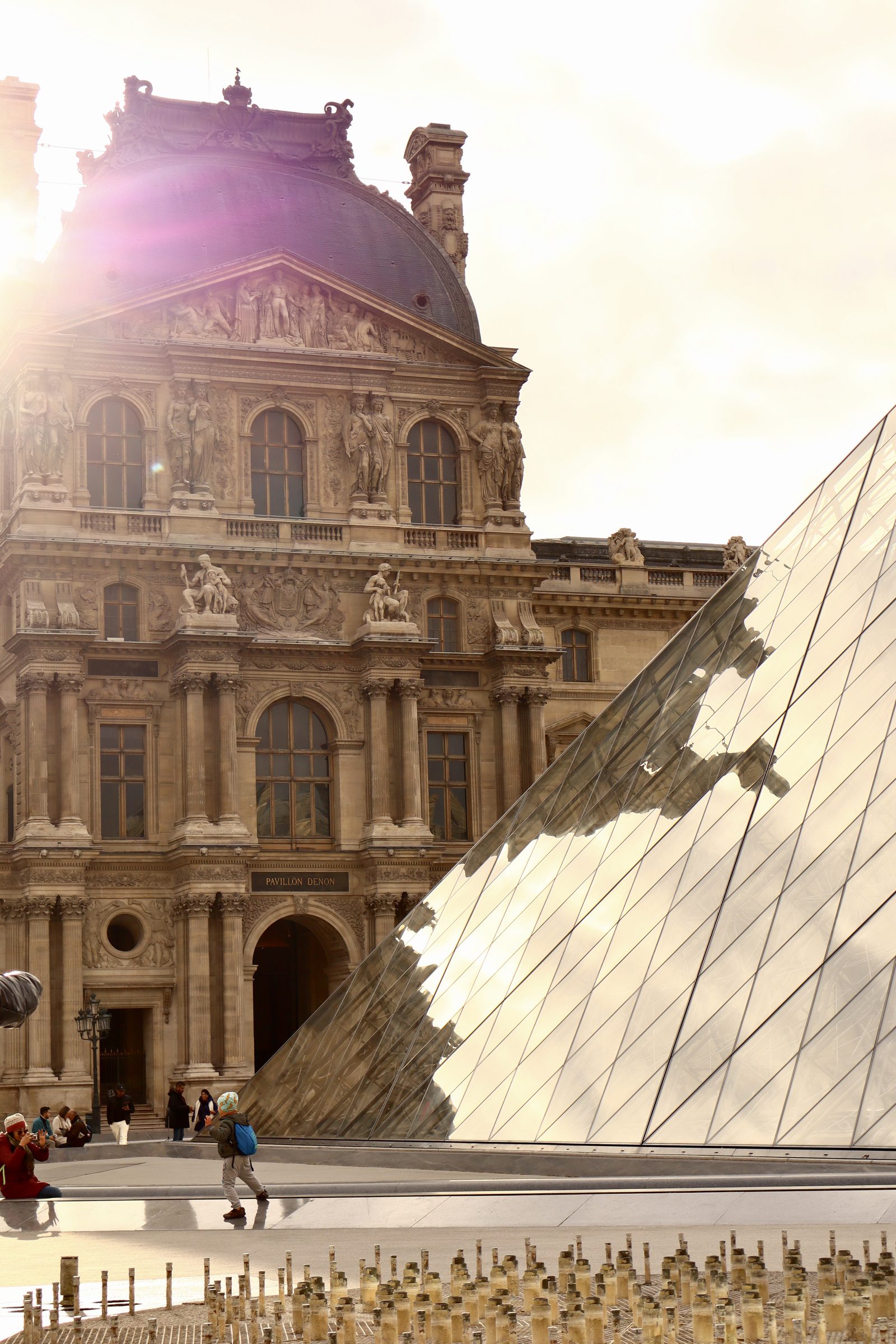 The Louvre, pyramid and Pavillon Denon.
